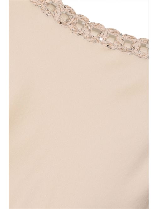 Abito lungo in raso con dettaglio paillettes Avorio D. Exterior | 626653AVOR